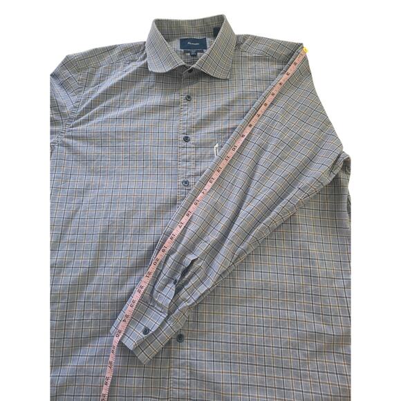 Faconnable Club Dress Shirt 17.5 L Blue Brown Check 100% Cotton Button Dow - Picture 11 of 11